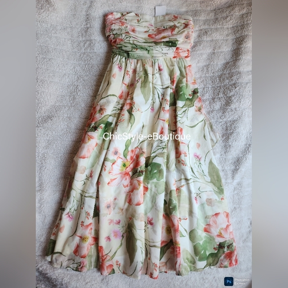 H&M Tie-back Bandeau Dress Midi Floral White/flowers NO LOW BALLING!!! - Picture 4 of 16